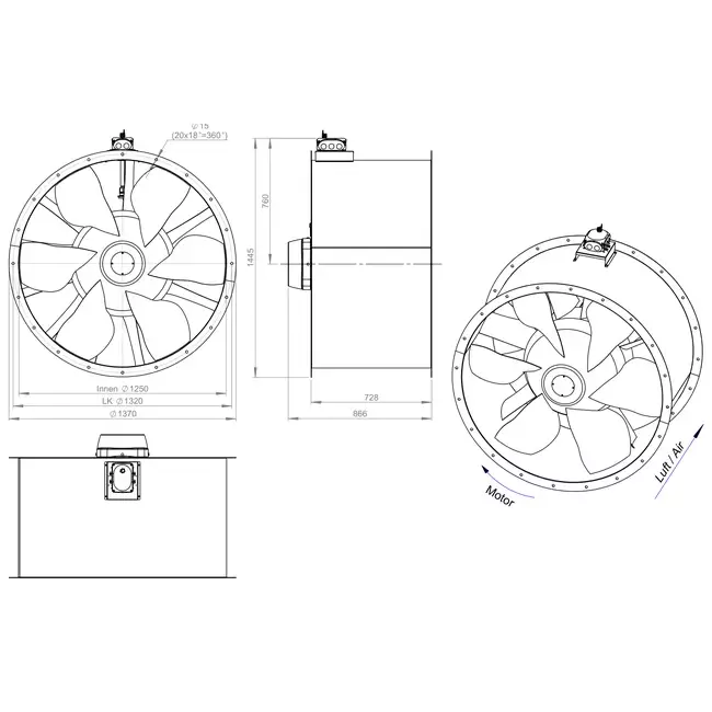 Axialer Kanalventilator 1250 mm - AL 1250 D6 01 CFG