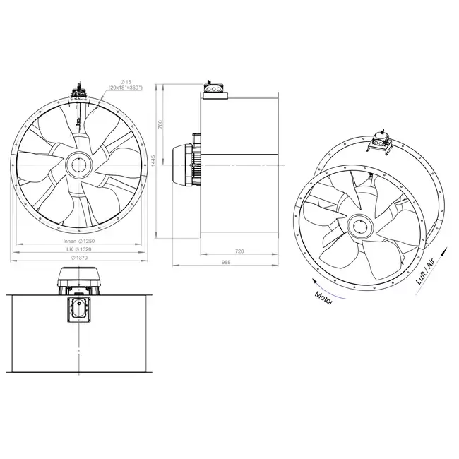 Axialer Kanalventilator 1250 mm - AL 1250 D6 02 CFG