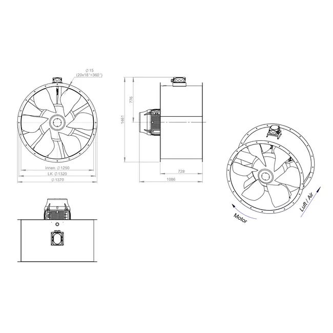 Axialer Kanalventilator 1250 mm - AL 1250 D6 04 CFG