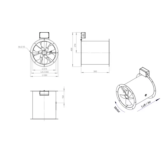 Axialer 315-mm-Rauchgasventilator F400 - AL 315 D2 F4 03 CFG