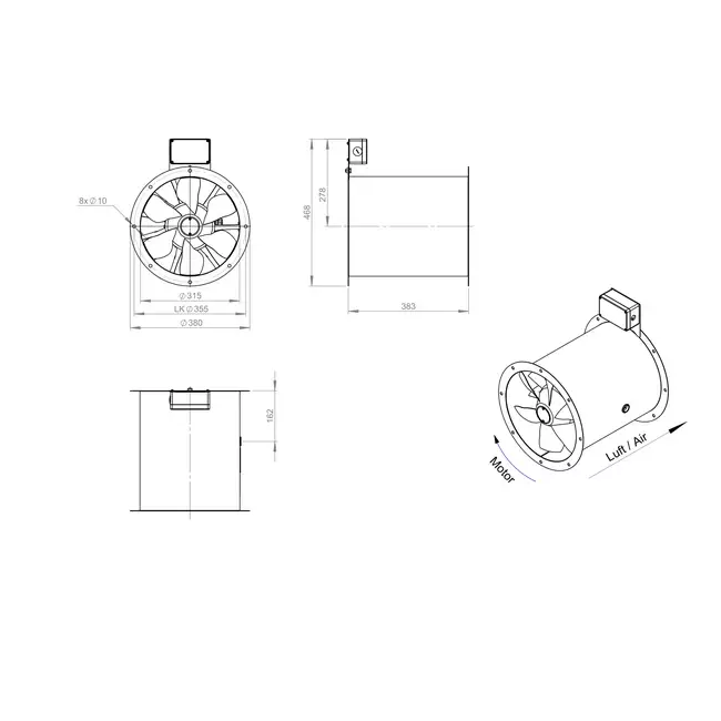 Axialer 315 mm Abgasventilator F400 - AL 315 D42U F4 01 CFG