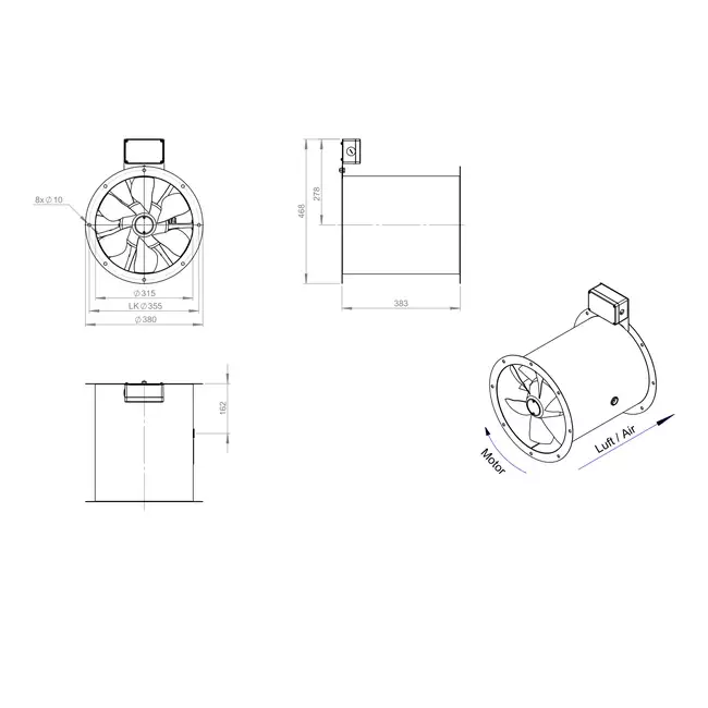 Axialer 315 mm Abgasventilator F400 - AL 315 D42U F4 02 CFG