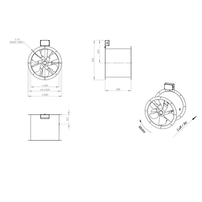 Axialer 400-mm-Rauchgasventilator F400 - AL 400 D42U F4 02 CFG