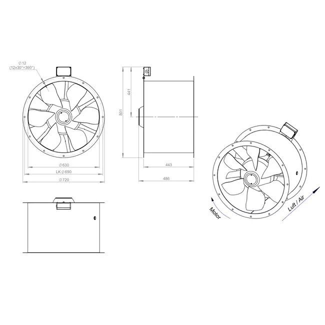 Axialer 630-mm-Rauchgasventilator F400 - AL 630 D4 F4 03 CFG