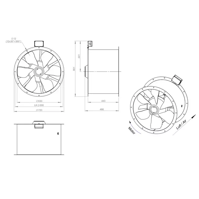 Axialer 630-mm-Rauchgasventilator F400 - AL 630 D6 F4 01 CFG