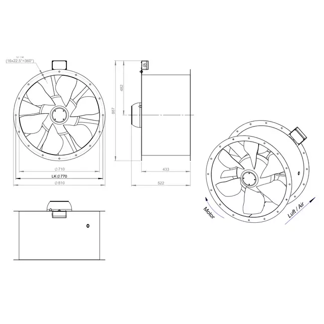 Axialer 710-mm-Rauchgasventilator F400 - AL 710 D4 F4 02 CFG