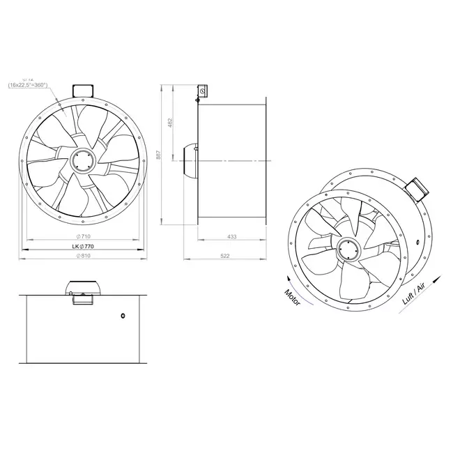 Axialer 710-mm-Rauchgasventilator F400 - AL 710 D6 F4 01 CFG