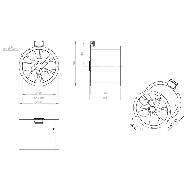 Axialer 500-mm-Rauchgasventilator F400 - AL 500 D4 F4 03 CFG