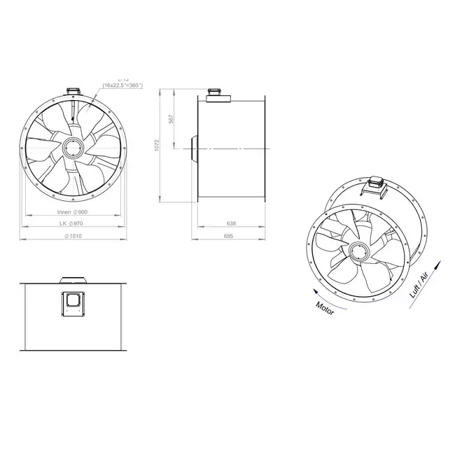 Axialer 900-mm-Rauchgasventilator F400 - AL 900 D84U F4 01 CFG