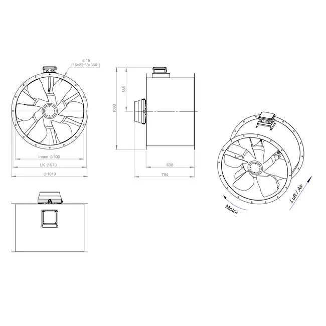 Axialer 900-mm-Rauchgasventilator F400 - AL 900 D4 F4 04 CFG