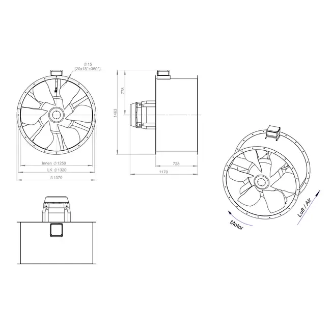 Axial 1250 mm Kanalventilator Abgas F300- AL 1250 D6 F3 06 CFG