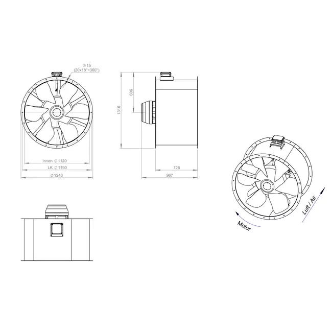 Axialer 1120 mm Abgasventilator F300- AL 1120 D6 F3 05 CFG
