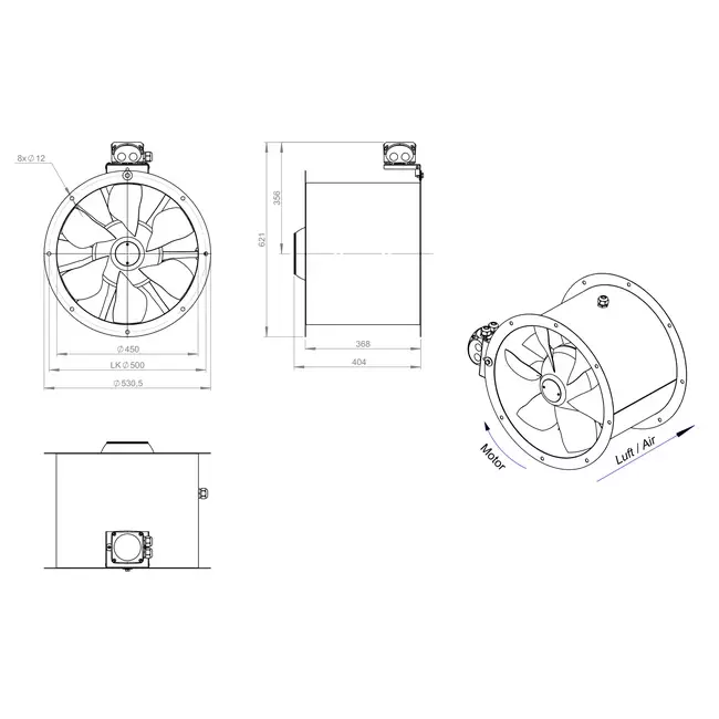 Axialer Kanalventilator 450 mm - AL 450 D2 02 CFG