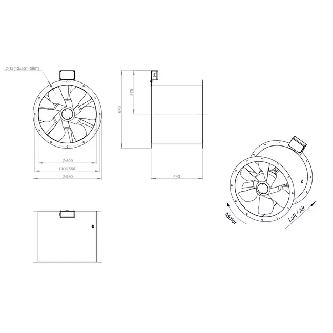 Axialer 500-mm-Rauchgasventilator F400 - AL 500 D4 F4 01 CFG
