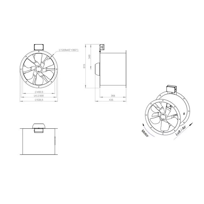Axialer 450 mm Abgasventilator F300- AL 450 D42U F3 02 CFG