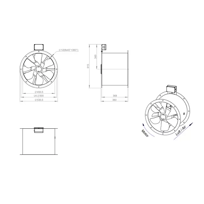 Axialer 450-mm-Rauchgasventilator F300- AL 450 D4 F3 02 CFG