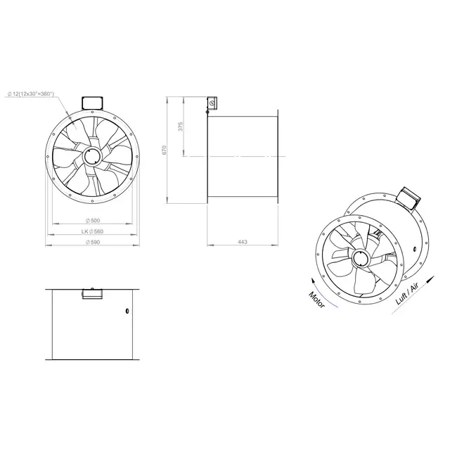Axialer 500-mm-Rauchgasventilator F300- AL 500 D4 F3 02 CFG