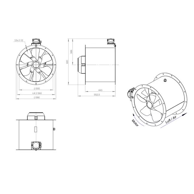 Axialer 500-mm-Kanalventilator - AL 500 D2 03 CFG