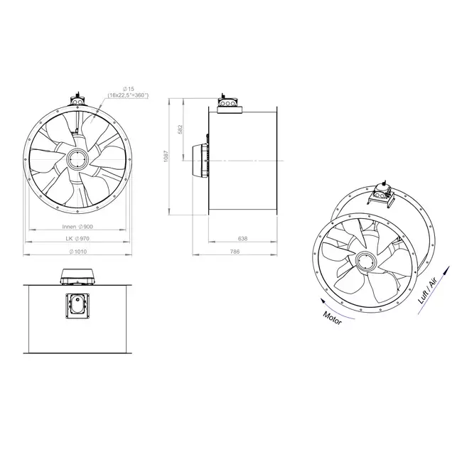 Axialer Kanalventilator 900 mm - AL 900 D84U 02 CFG