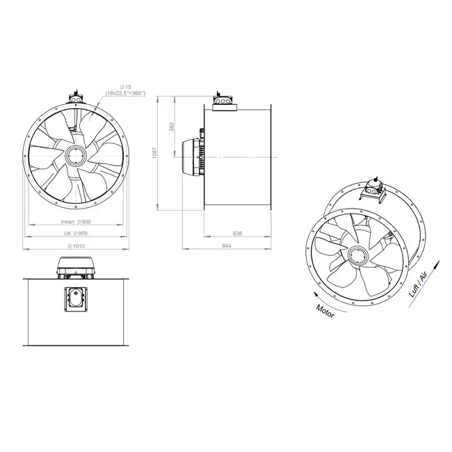Axialer Kanalventilator 900 mm - AL 900 D84U 03 CFG