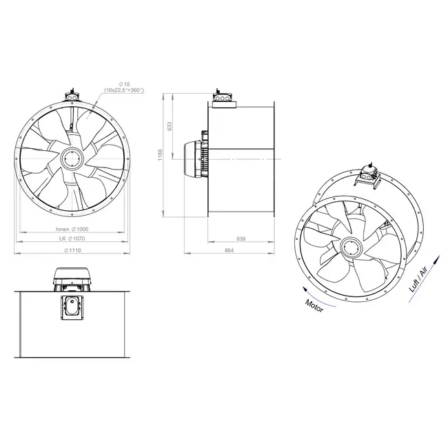 Axiallüfter 1000 mm - AL 1000 D84U 02 CFG