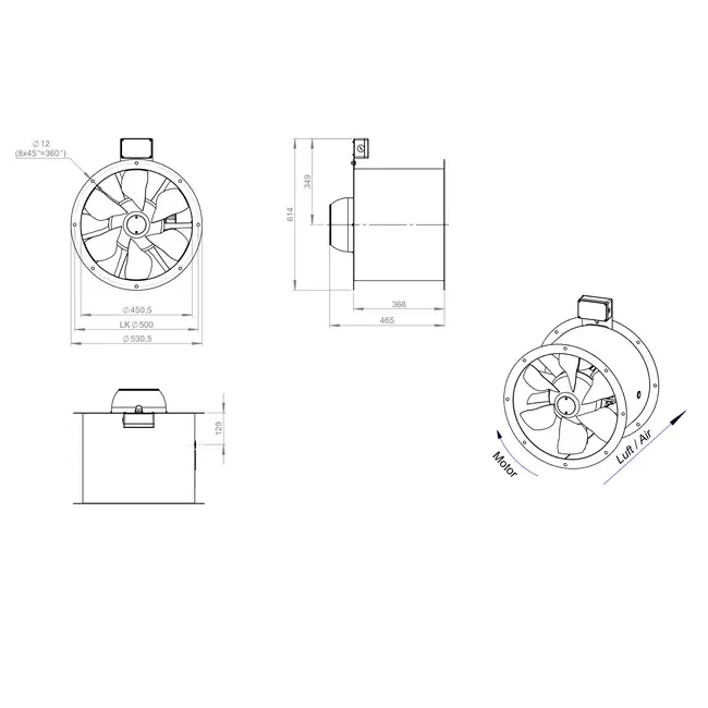 Axialer 450 mm Abgasventilator F300- AL 450 D42U F3 01 CFG