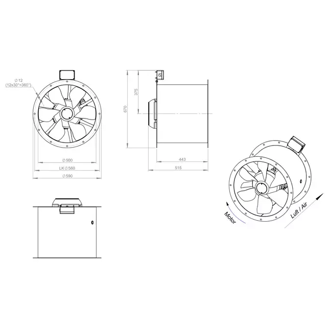 Axialer 500-mm-Rauchgasventilator F300- AL 500 D42U F3 01 CFG