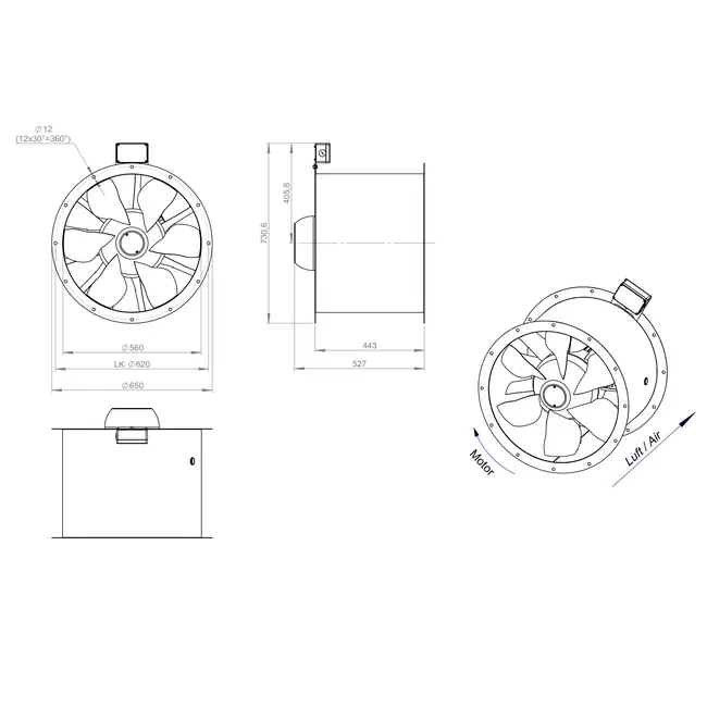 Axiallüfter 560 mm Abgaskanal F300- AL 560 D84U F3 02 CFG