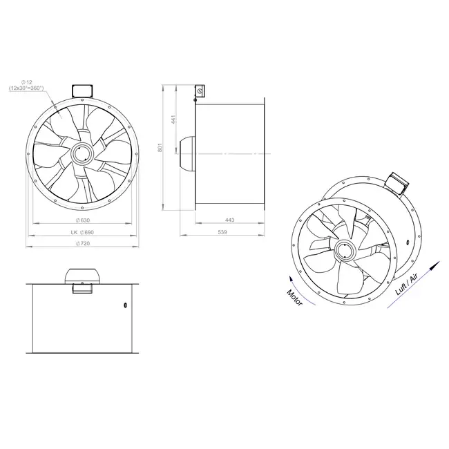 Axiallüfter 630 mm Abgasanlage F300- AL 630 D84U F3 01 CFG