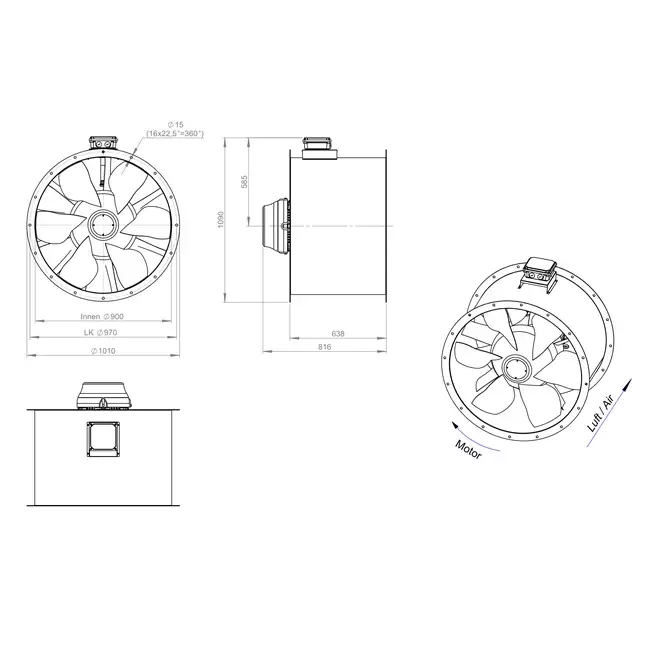Axialer 900-mm-Rauchgasventilator F300- AL 900 D84U F3 03 CFG