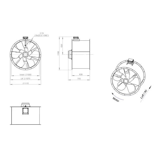 Axialer 1000-mm-Kanalventilator F300- AL 1000 D84U F3 01 CFG