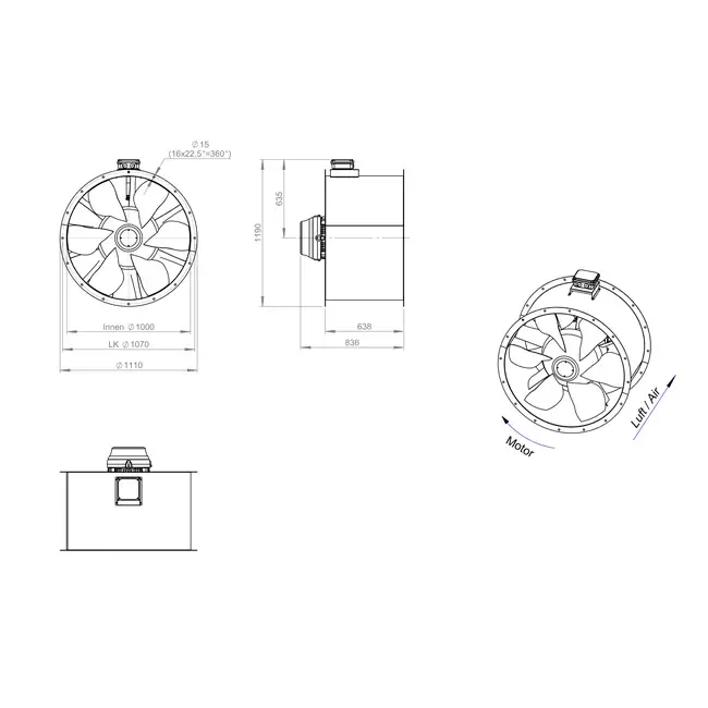 Axialer 1000-mm-Kanalventilator F300- AL 1000 D84U F3 02 CFG