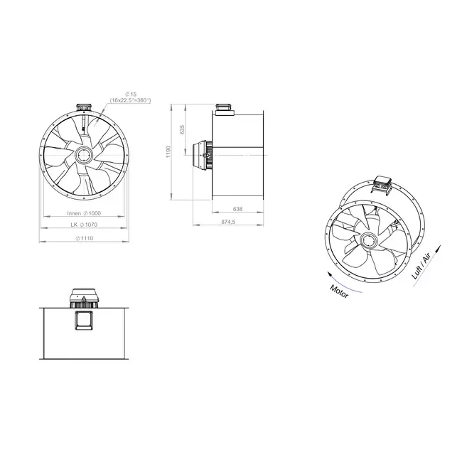 Axialer 1000-mm-Kanalventilator F300- AL 1000 D84U F3 03 CFG
