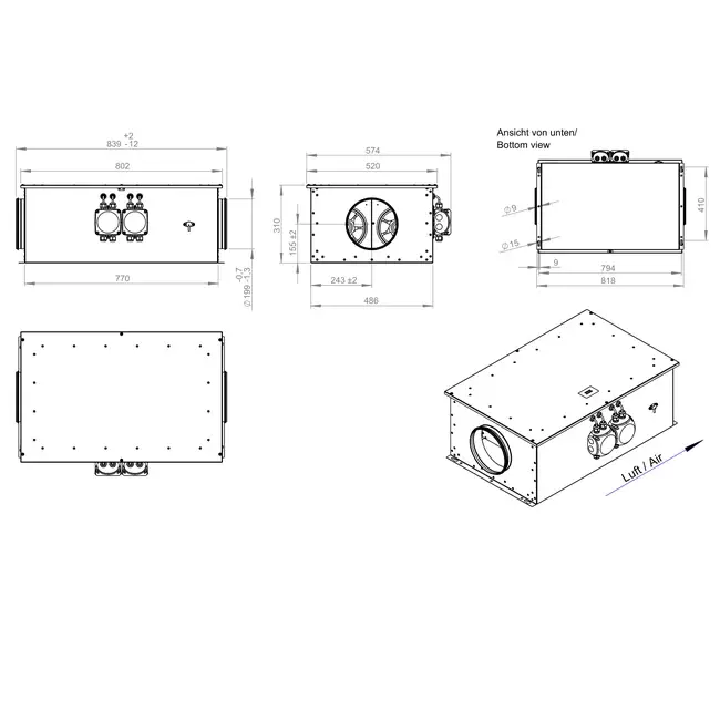 Rohrventilator 200 mm isoliert energieeffizient - EM DUO 200 EC K 01