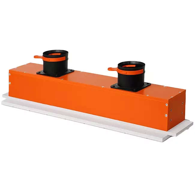 Ergovent verputzbarer rahmenloser Schlitzdurchlass 600 mm mit Anschlussdurchmesser 75 mm - Profil (vertikal)