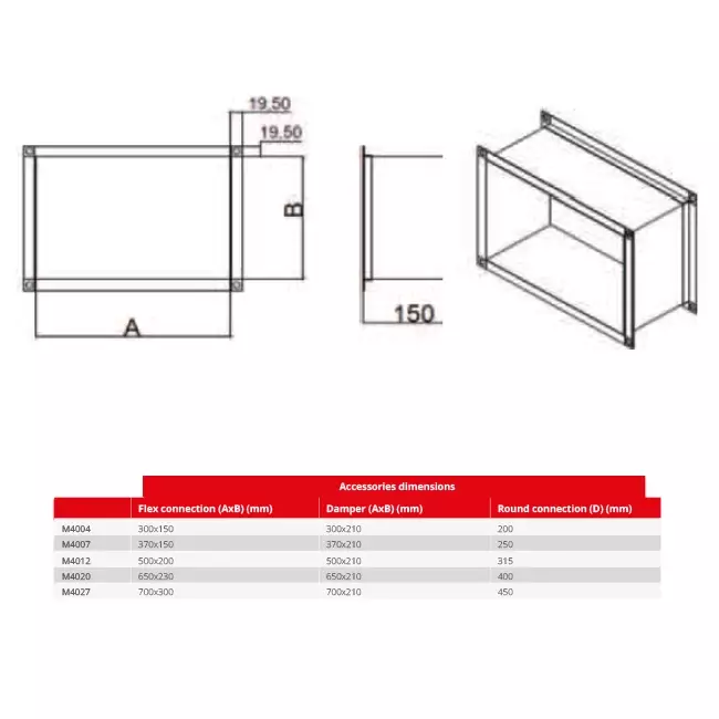 Mavivent by Econox flexibler Rechteckverbinder M4007 horizontal - FC