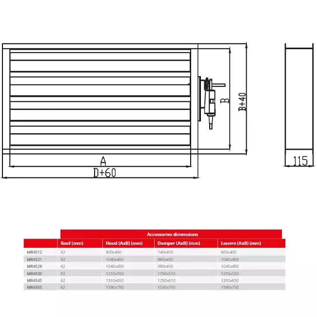 Maxivent-Klappe mit Stellantrieb für MR4535 horizontal rechts - DAR