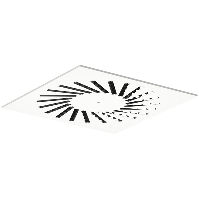 Drallauslass aus Stahl mit verstellbaren Leitblechen - 595x595 mm - RAL 9016