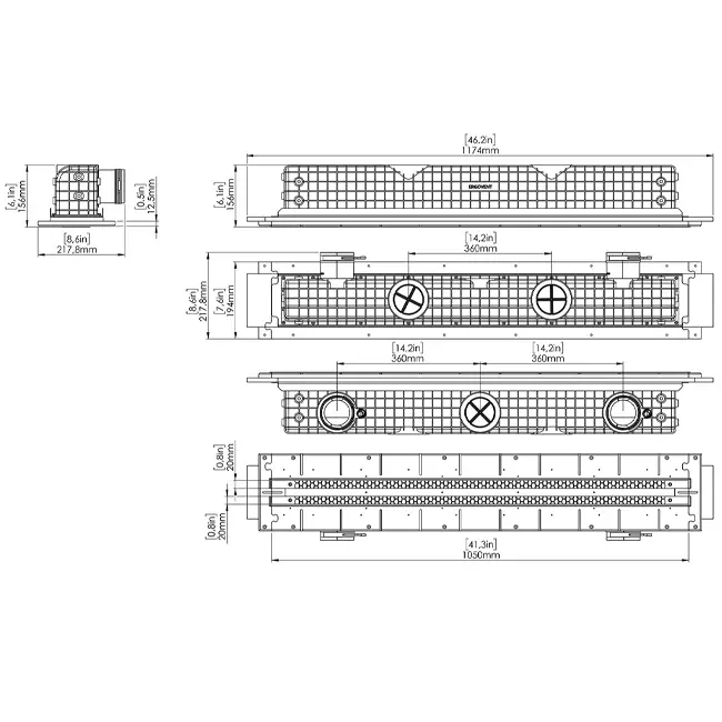 Ergovent rahmenloser Schlitzauslass 1050 mm mit Anschlussdurchmesser 90 mm - modular - 2 Schlitze