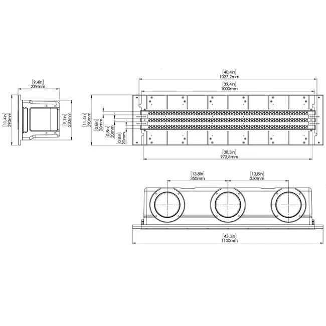 Ergovent rahmenloses Raster 1000 mm mit Anschlussdurchmesser 150 mm - Klimatisierung - 3 Schlitze