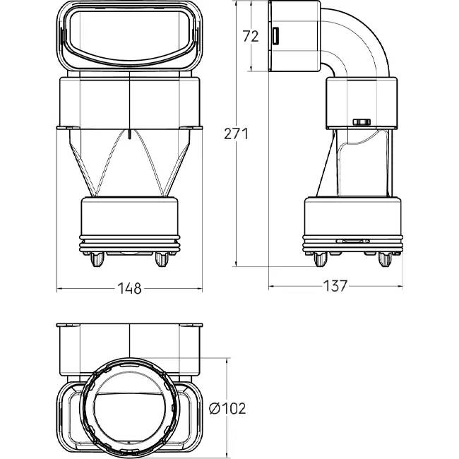 Ubbink Air Excellent 48C - 55SC biegen 90° Reduzierstück - vertikal