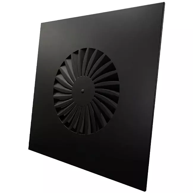 Dralldurchlass mit feststehenden Lamellen 600mm quadratisch - SWS 600 RAL 9005 30% Glanz