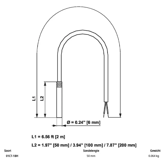 Belimo Kabeltemperaturfühler PT1000 50x6 mm - 2 Meter - 01CT-1BH
