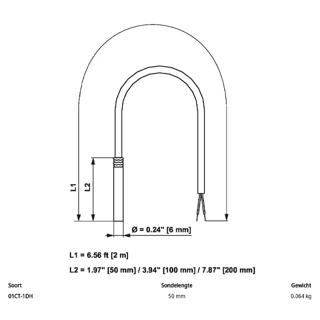 Belimo Kabeltemperaturfühler Ni1000TK5000 50x6 mm - 2 Meter - 01CT-1DH