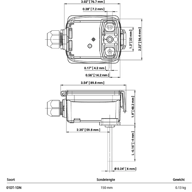 Belimo Kanal-/Tauchtemperaturfühler Ni1000TK5000 150x6 mm - 01DT-1DN