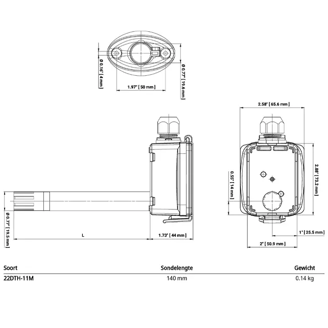 Belimo Kanalfühler für Feuchte und Temperatur - Fühler 140 mm - 22DTH-11M
