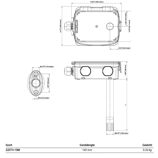 Belimo Kanalsensor für Feuchte und Temperatur - Modbus RTU - Fühler 140 mm - 22DTH-15M