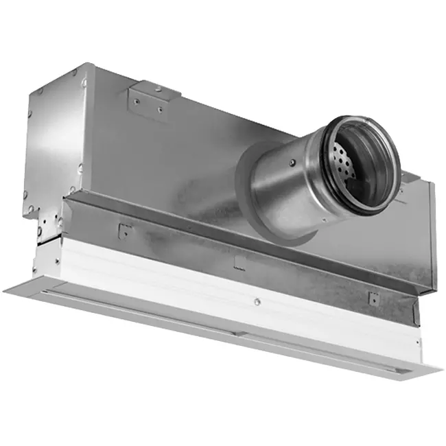 Aluminium-Rastergitter mit 1 verstellbarem Lamellenblatt – 500 mm – RAL 9016 + isolierter Luftverteilerkasten mit Luftmengenregelklappe