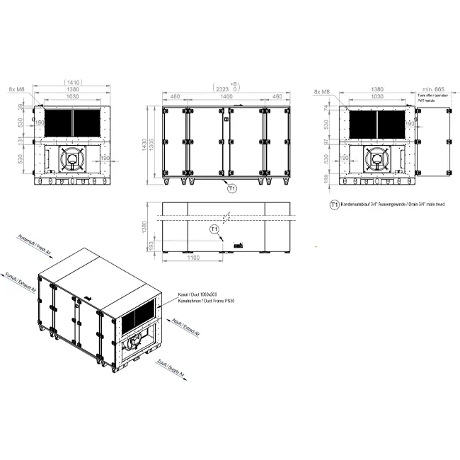 Maxivent WTW-Lüftungsgeräte mit Gegenstromwärmetauscher 5000 m³/h, horizontal, links – PHE 5000 H OOJL T 01