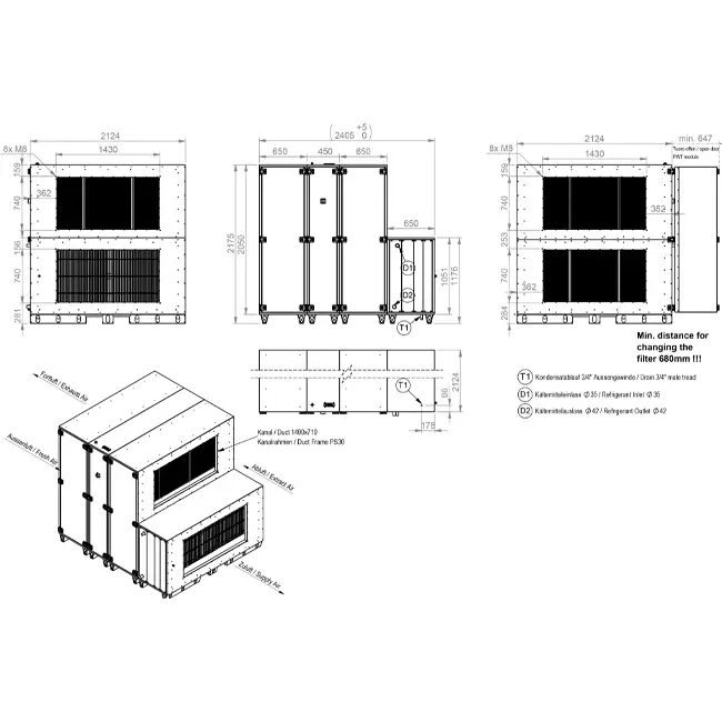 Maxivent WTW-Lüftungsgeräte mit Wärmerad, 5000 m³/h, mit DX-Wärmetauscher, horizontal links – RHE 5000 H ODJL T 01